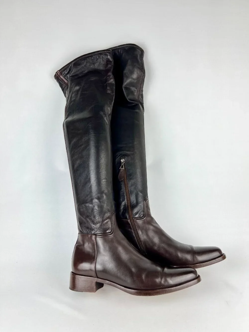 Alaia Womens Brown Leather Over the Knee Boots Low Heel Italy size EU 40 US 10